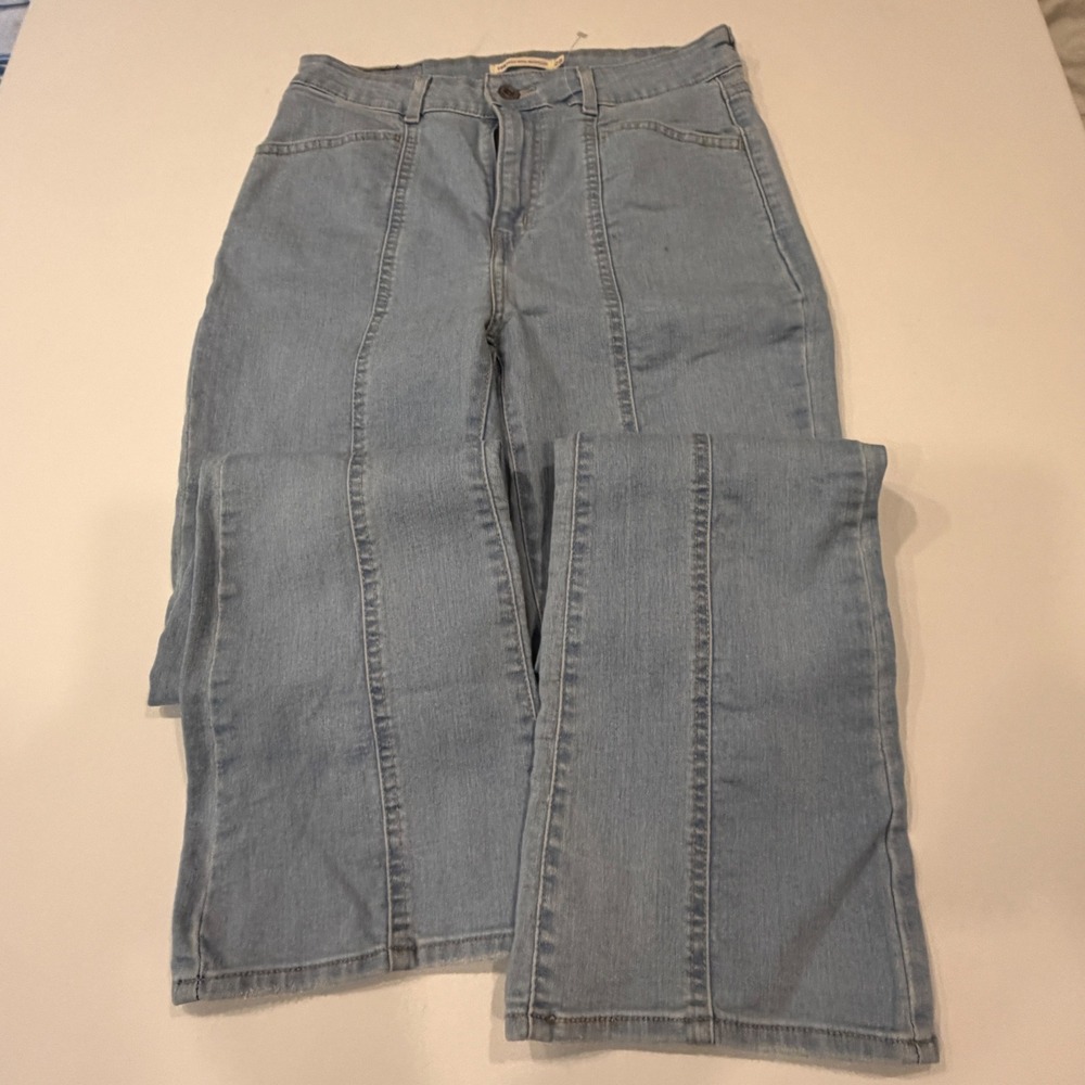 Levis 725 High Rise Bootcut Jeans Light Wash Front Seam Denim Blue W28 L30